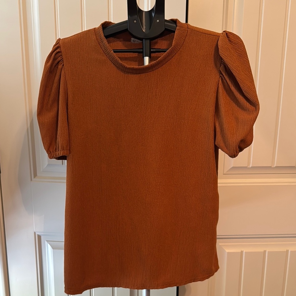 Women's Puff Sleeve Top - Rust